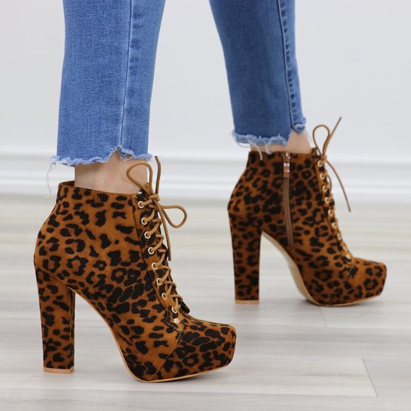 Leopard Print Suede Heeled Ankle Booties - Picture 10 of 11